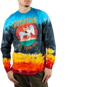 Led Zeppelin Tour 1975 Tie Dye metal rock Official T-Shirt Long Sleeve L NWT